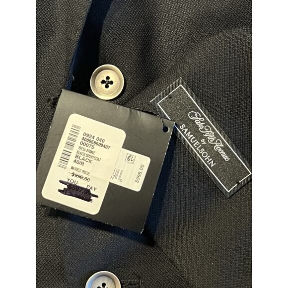 New Samuelsohn 40R Solid Black Designer Luxury Blazer Sport Jacket Super 130s - Picture 14 of 14